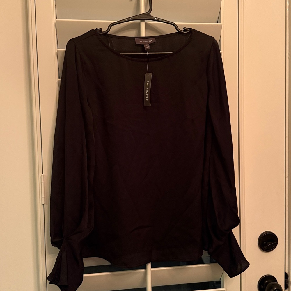 The Limited Black Satin Long Sleeve Glowy Blouse Top sz S